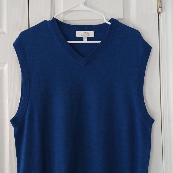 Turnbury Royal Blue 100% Extra Fine Merino Wool V-neck sweater vest  Sz L  NWOT - Picture 3 of 7